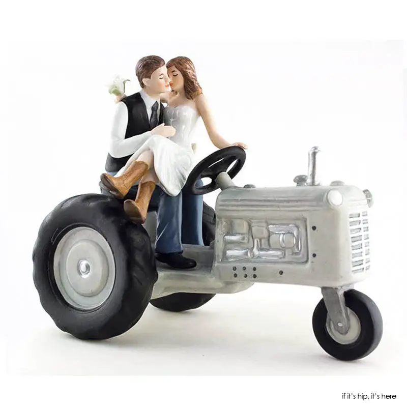 bride groom tractor cake topper