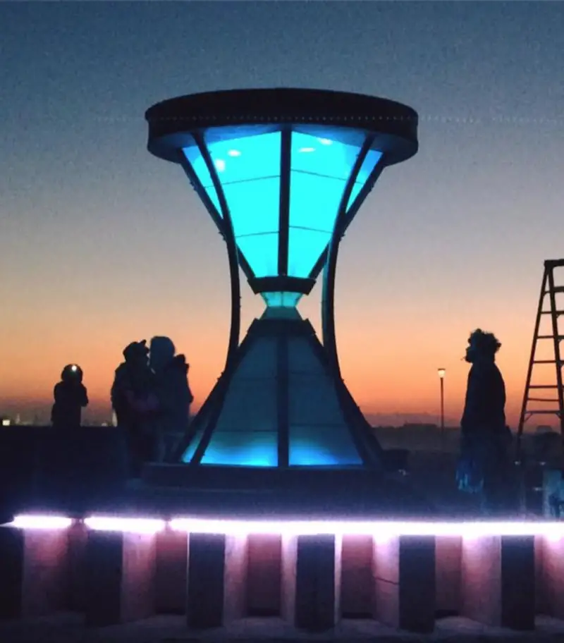 Reverse LED hourglass Burning Man 2016