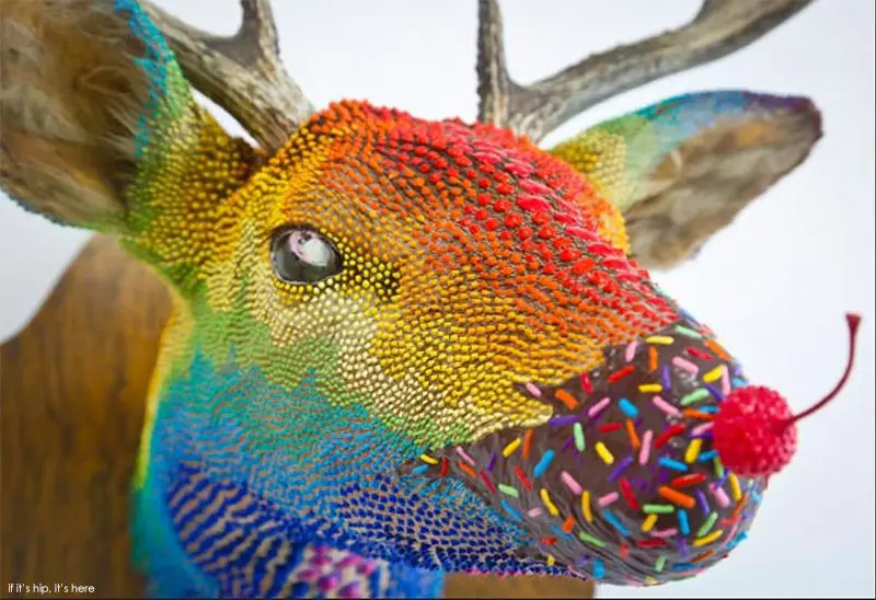 A faux mounted trophy head decorated with sprinkles