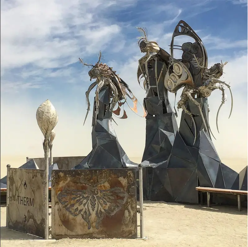Metal Moths by Therm at burning man