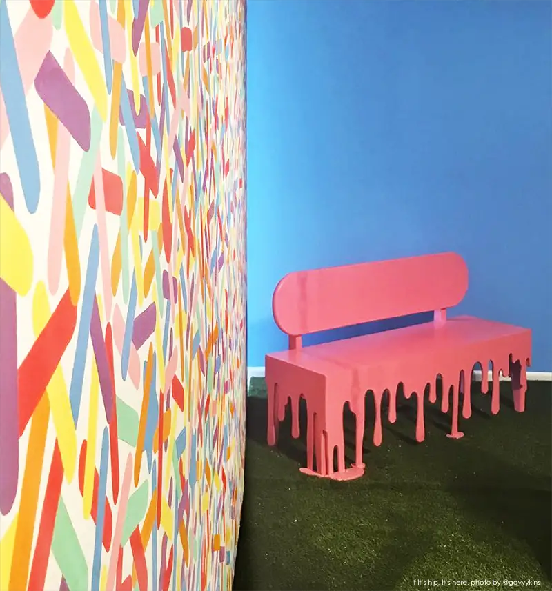 Sprinkled wallpaper and a melting bench