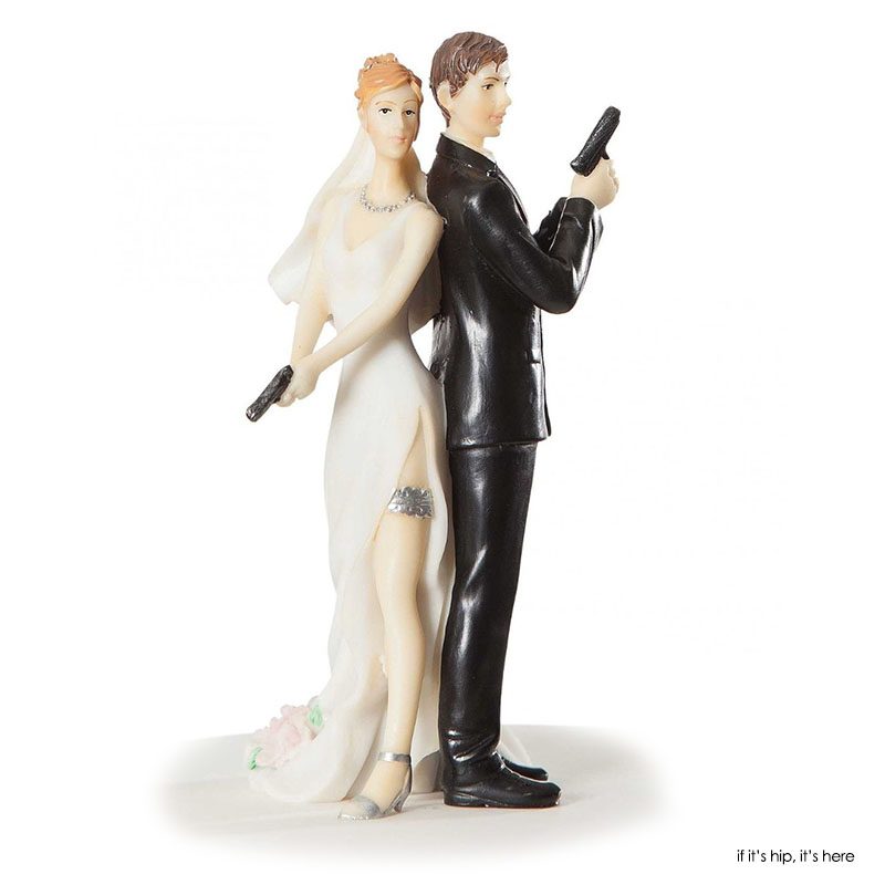 bride groom guns wedding cake topper