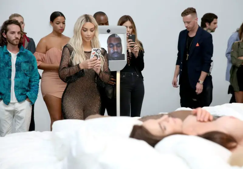 Kim Kardashian unveiled the piece to the public as Kanye attended via Skype.