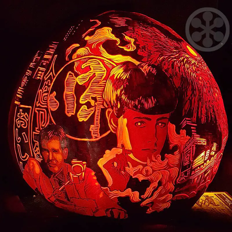 Blade Runner pumpkin carving (front) by Edward Cabral