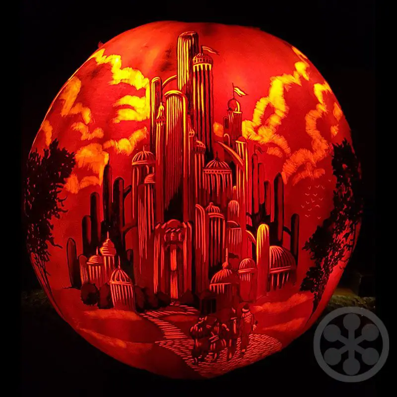 The Emerald City pumpkin carving by Edward Cabral