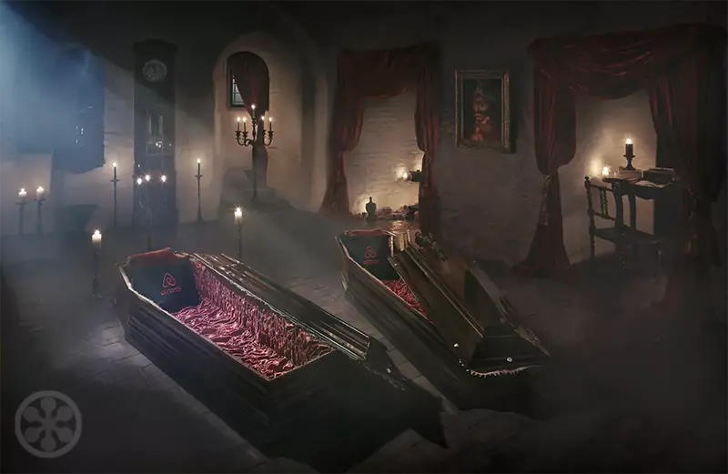 sleep in coffins in dracula's castle