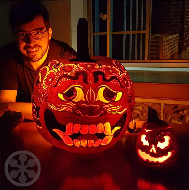 Edward Cabral with some of his spectacular pumpkins