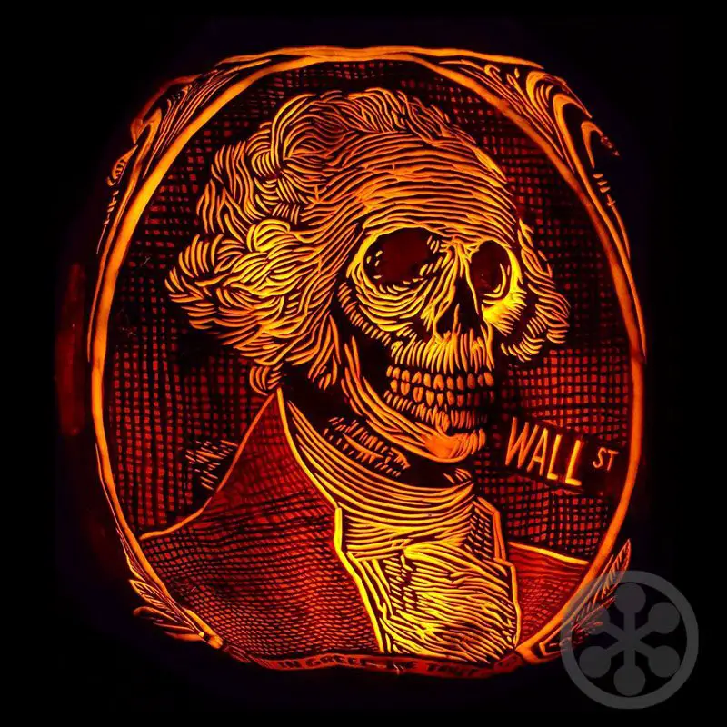 Wall Street pumpkin carving by Edward Cabral