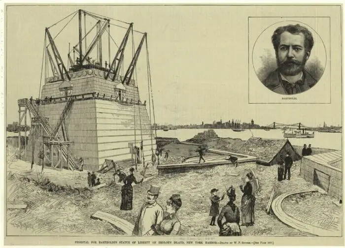 1885 drawing of Pedestal For Bartholdi's Statue Of Liberty On Bedlow's Island, New York Harbor by WP Snyder