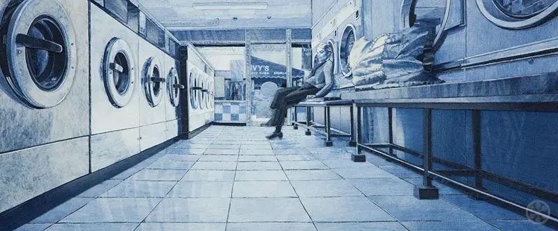 Ian Berry Waiting for my Steve McQueens, denim on denim, 122 x 51cm, 2015