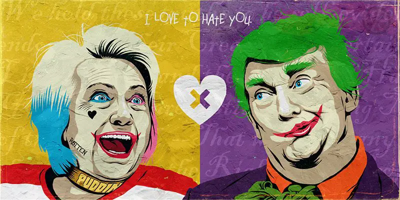 trump x hillary I love to hate you