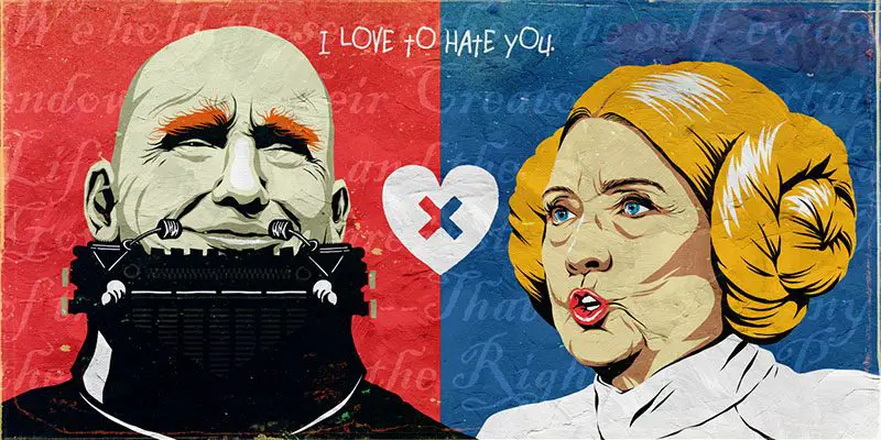 trump x hillary I love to hate you