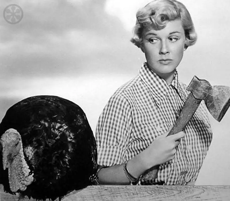 Doris day photo with turkey and hatchet