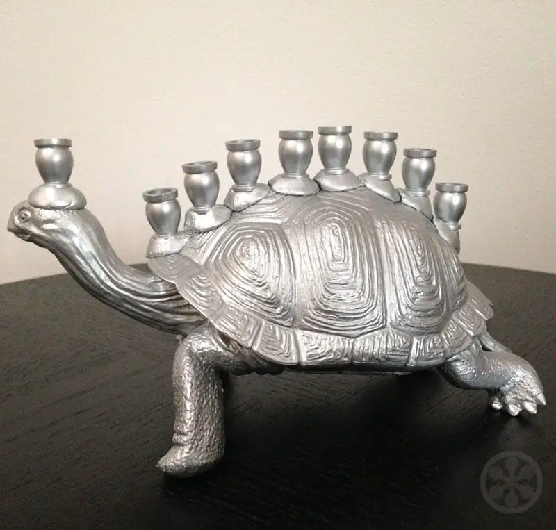 turtle menorah silver