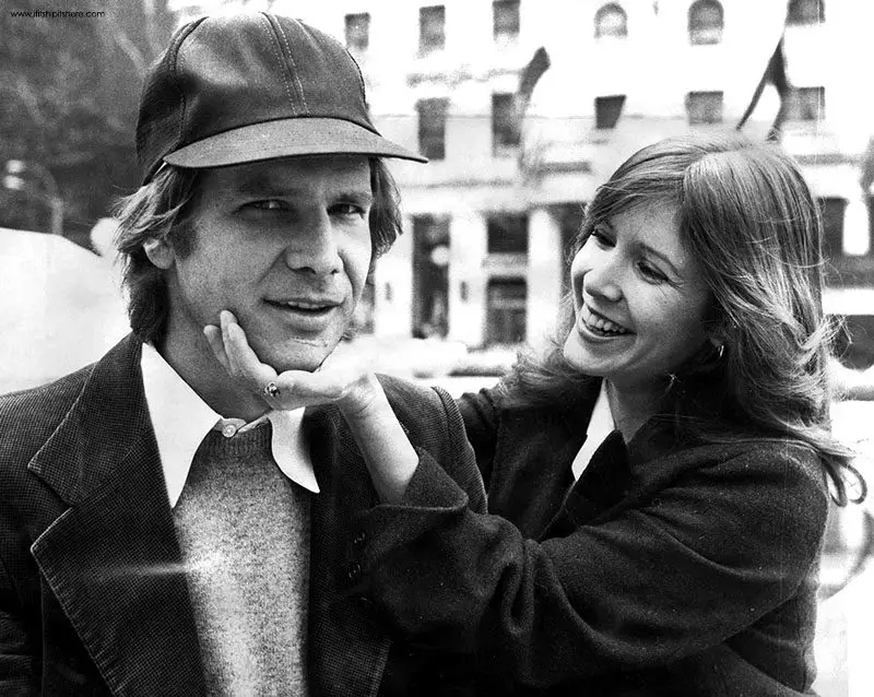 Carrie Fisher with Harrison Ford in New York for the premiere of their film Star Wars.