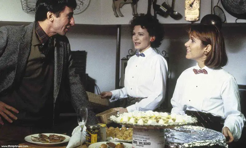 Carrie Fisher with Sam Waterston and Dianne Wiest in Woody Allen’s 1986 movie Hannah and Her Sisters