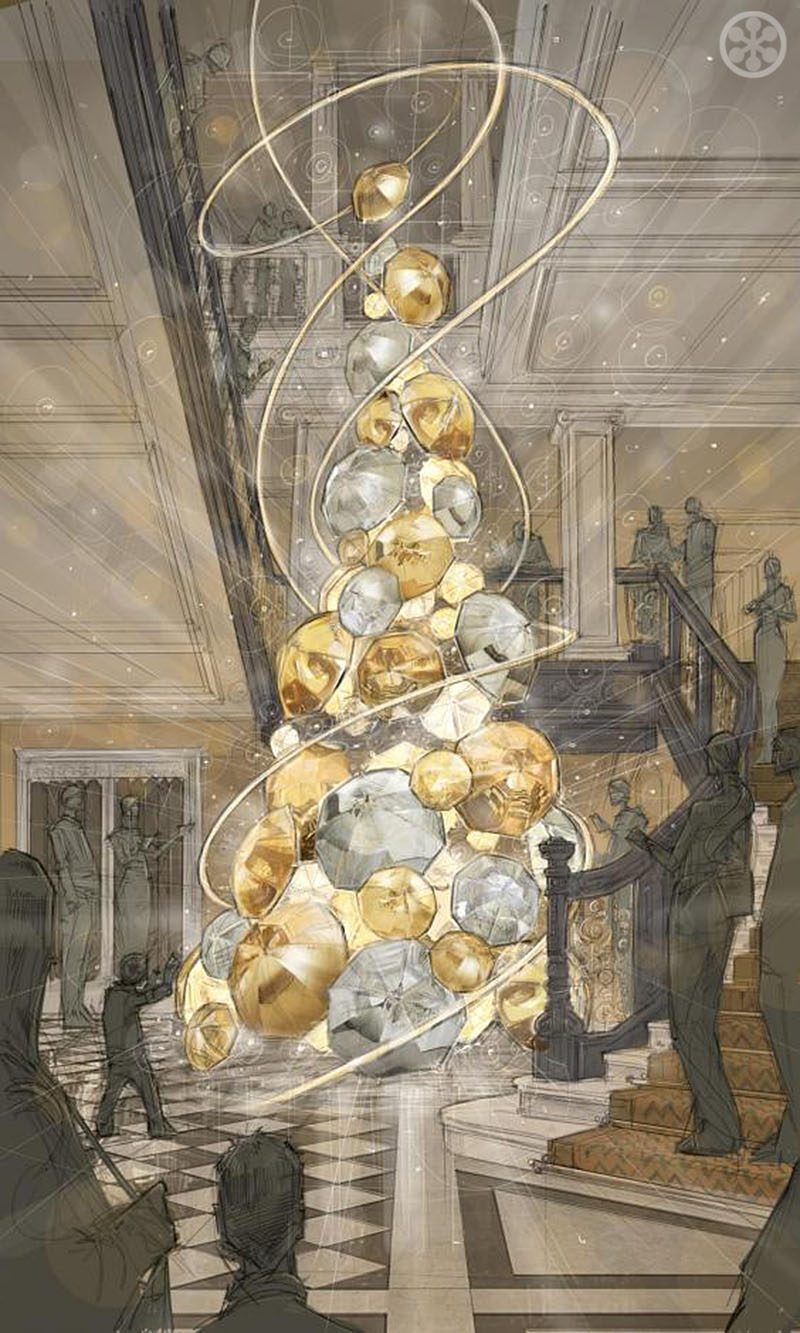 Claridge Christmas Tree sketch by Christopher Bailey for Burberry