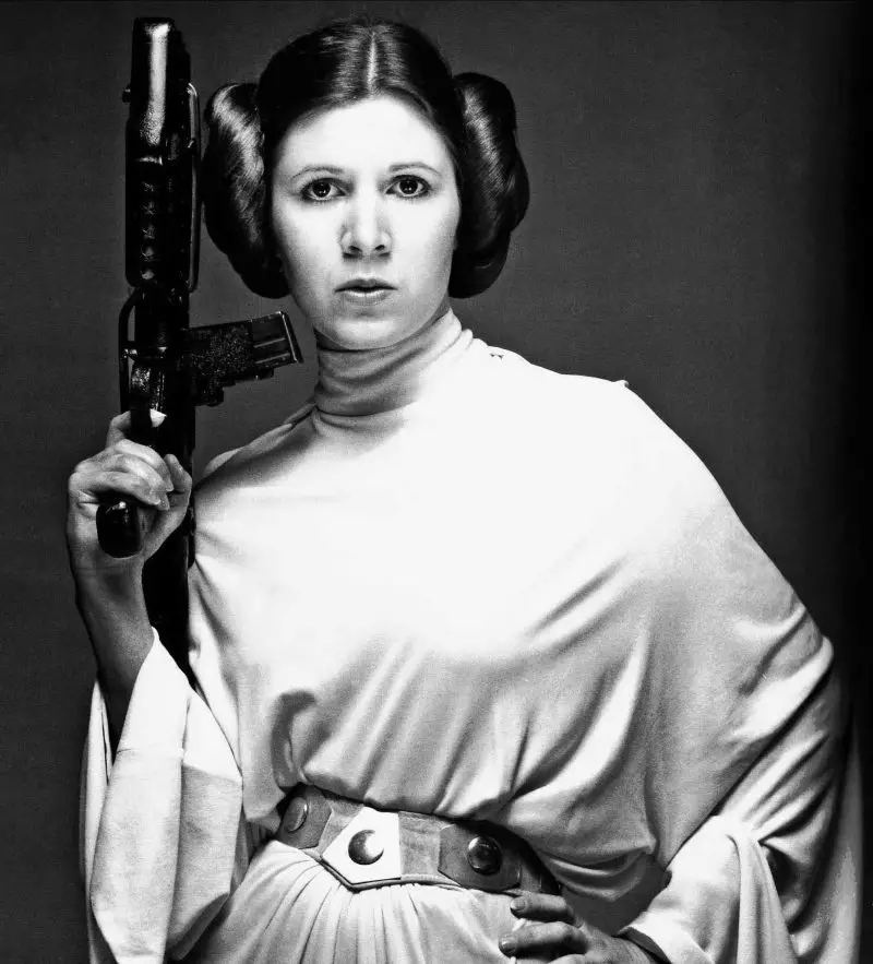 Carrie Fisher as Princess Leia in the first Star Wars movie, 1977