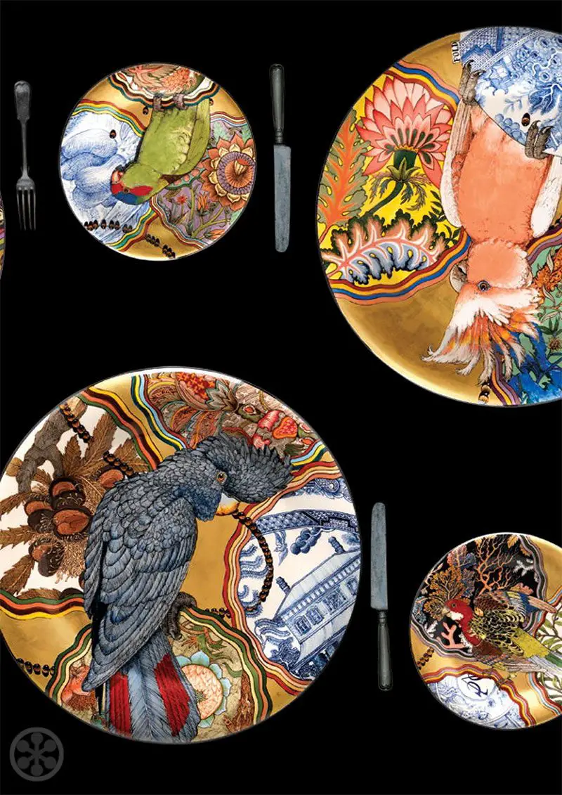 dinnerware with bird art