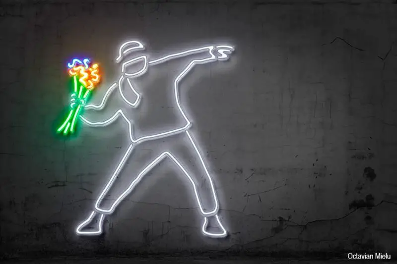 Neon-Like Art Prints banksy flower thrower