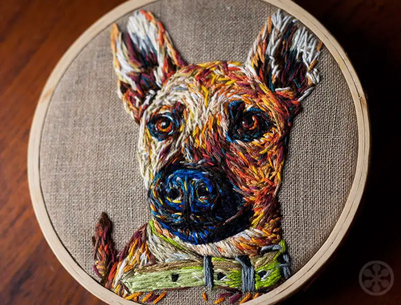 commissioned embriodered dog portraits