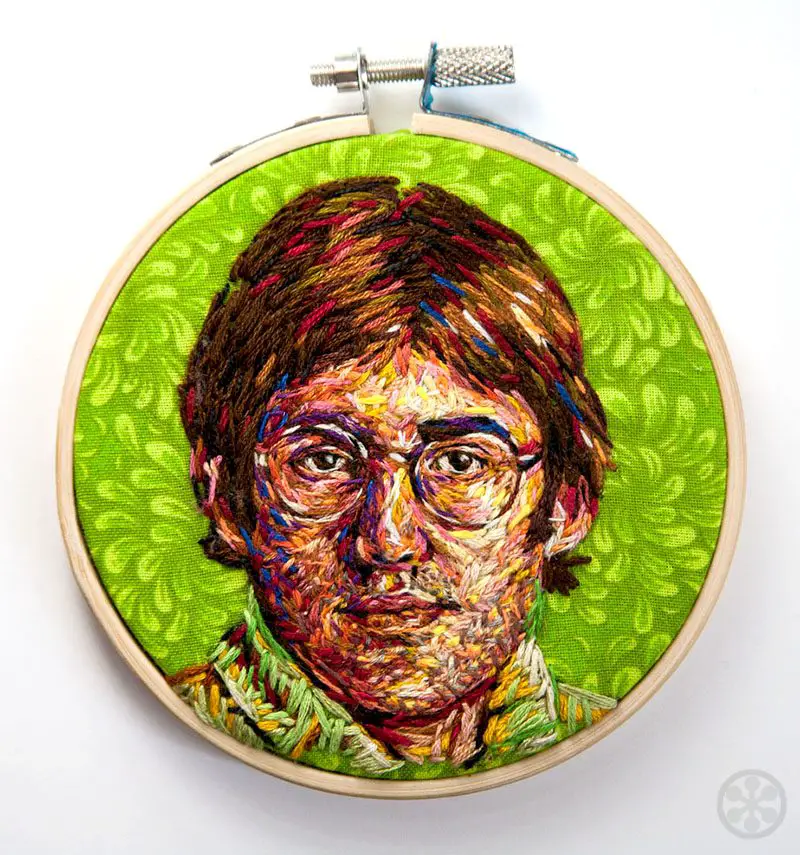 embroidered portrait of Louis Theroux