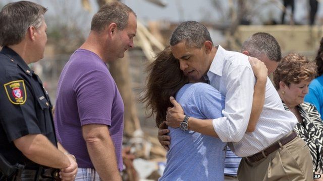 President Obama comforting storm victims in Oklahoma