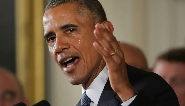 President Obama tearing up during an emotional speech at the White House on gun control.