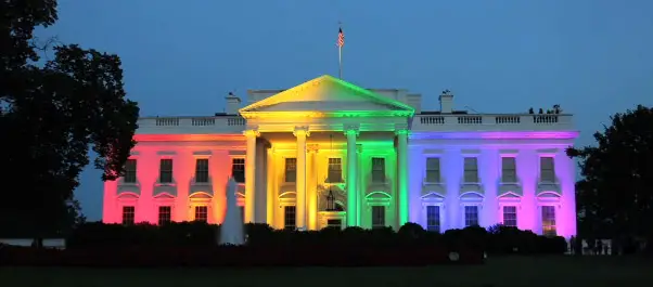 The White House illuminated with rainbow lights to celebrate Marriage Equality