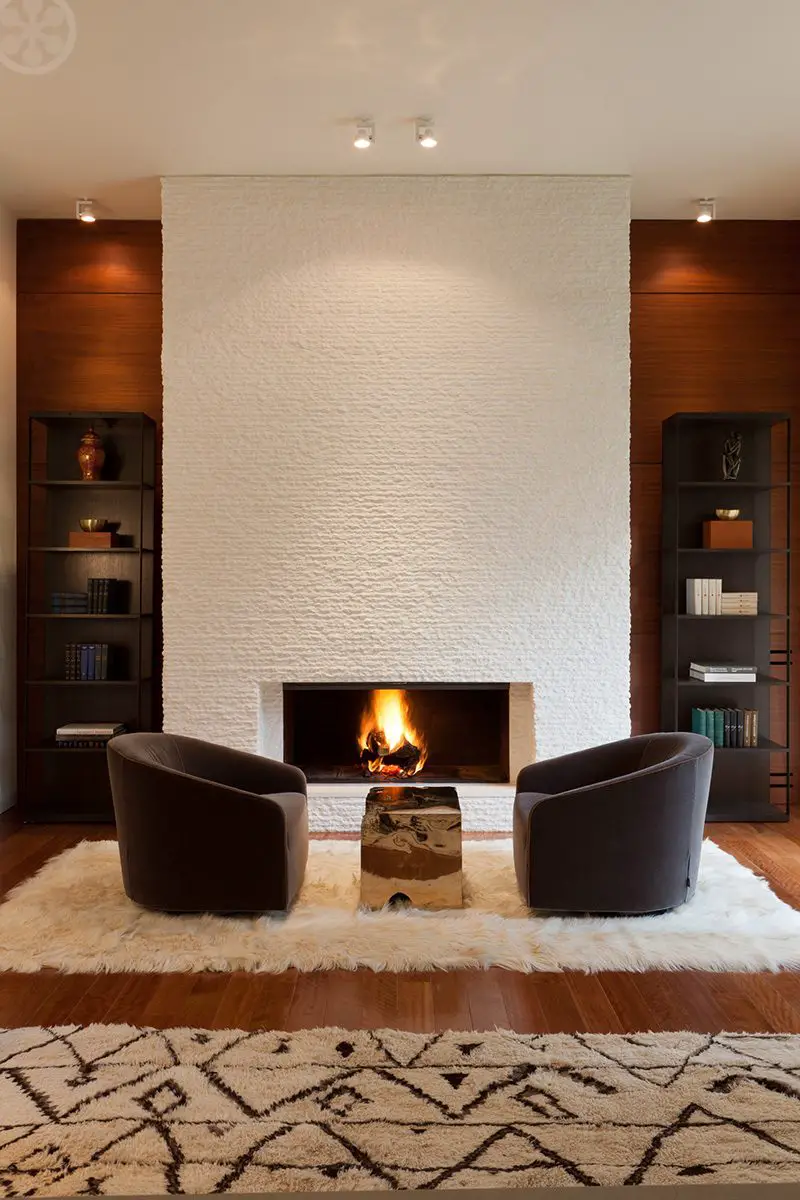 fireplace and flokati