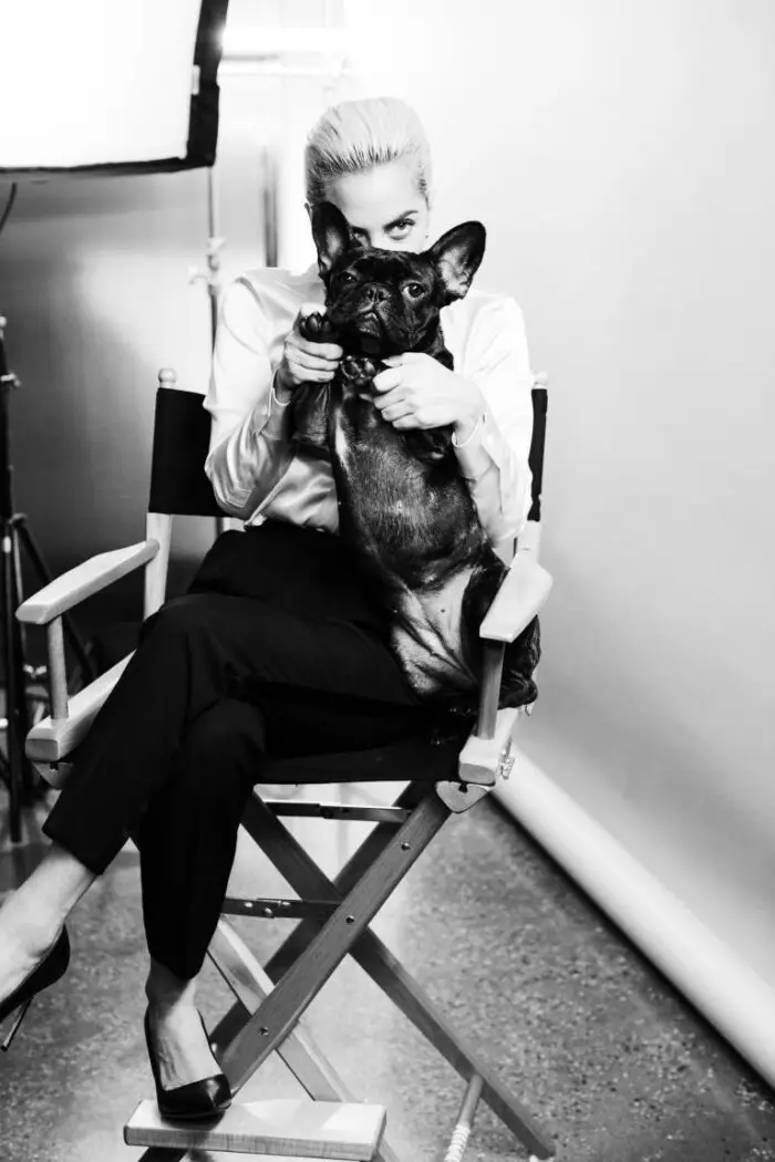 Lady Gaga with Frenchie friend, behind the scenes of the shoot