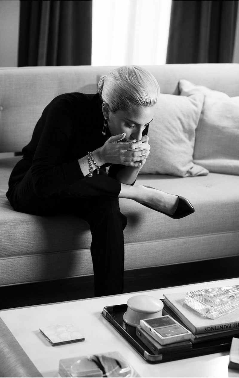 Lady Gaga playing a harmonica in the Tiffany & Co Superbowl ad