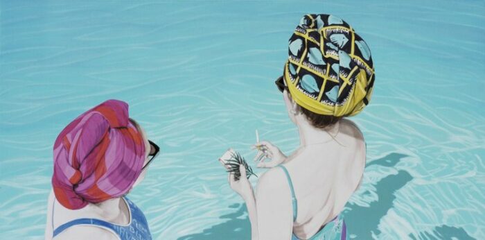 paintings of women in swimming pools