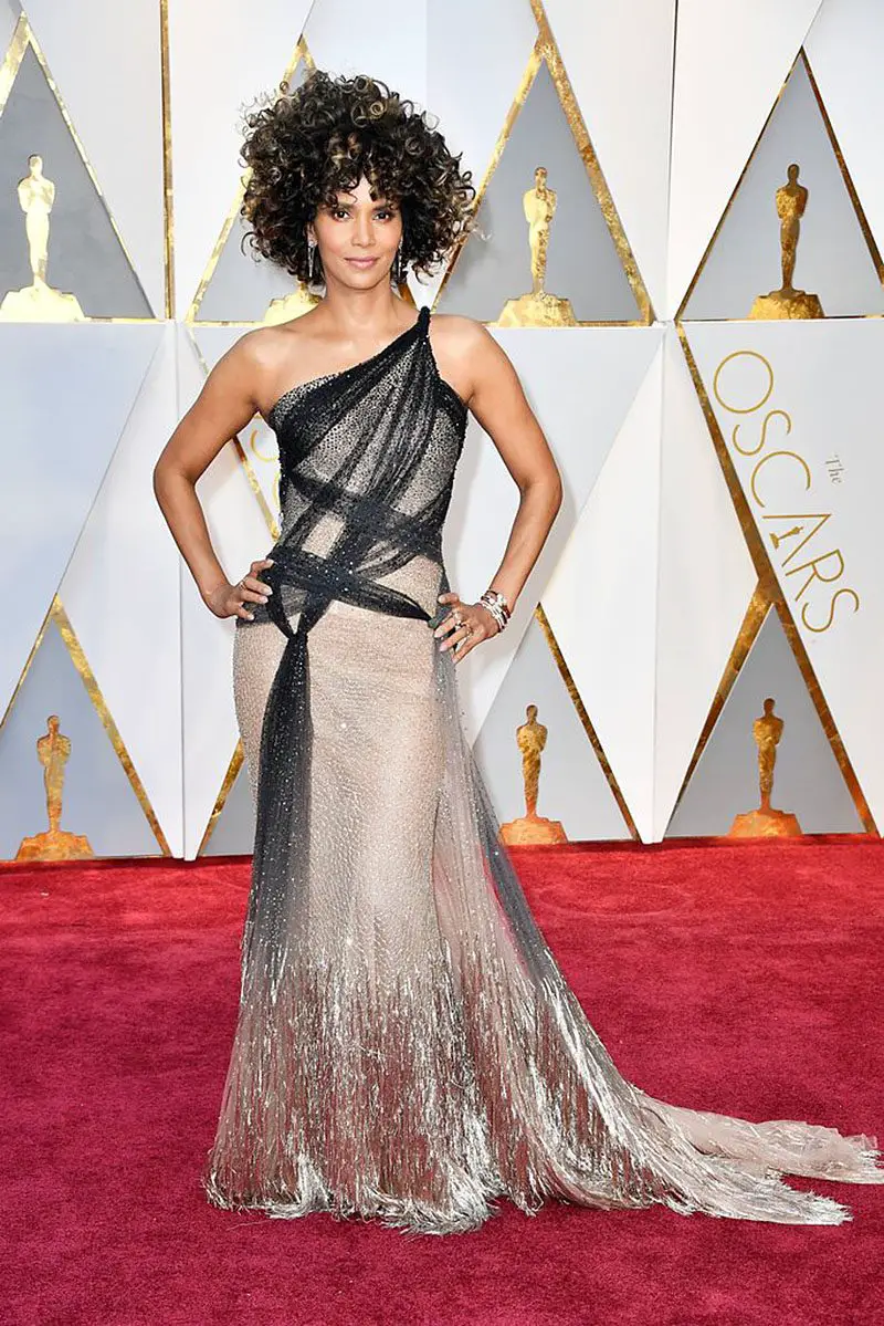 Halle Berry in Versace gown.