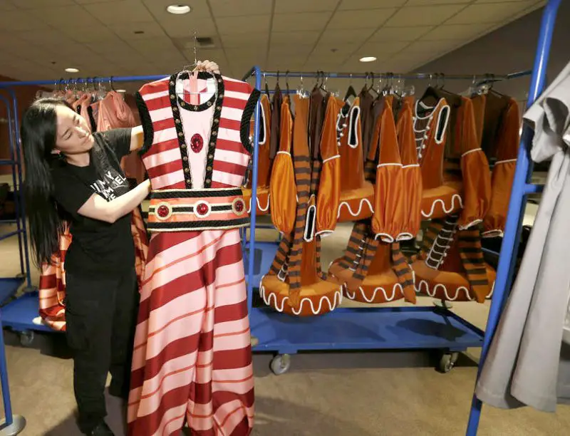 Wardrobe supervisor Tomoko Ueda-Dunbar with a costume from Whipped Cream, photo LA Times