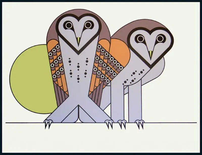 1972 Barn Owls screen print by Clifford Richards.