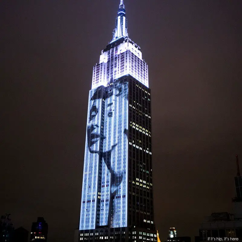 Audrey Hepburn projected on empire state building