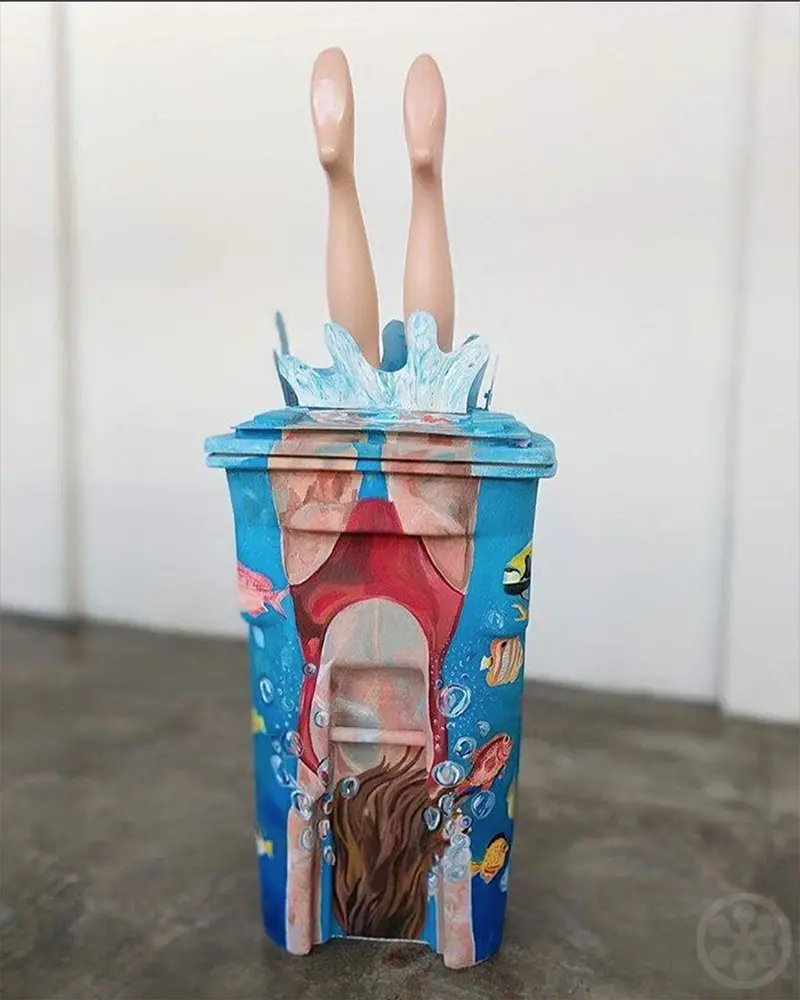 artist-decorated trash bins