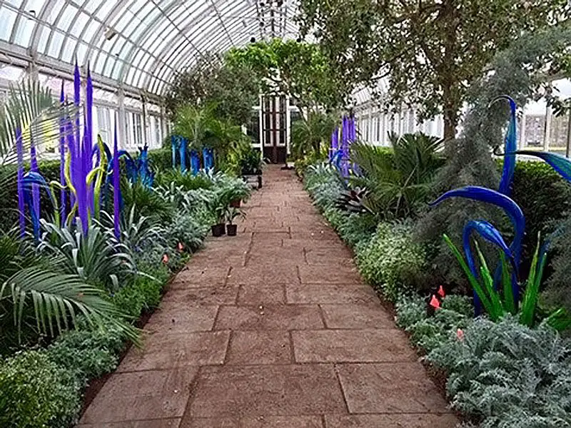 Chihuly glass flowers greenhouse