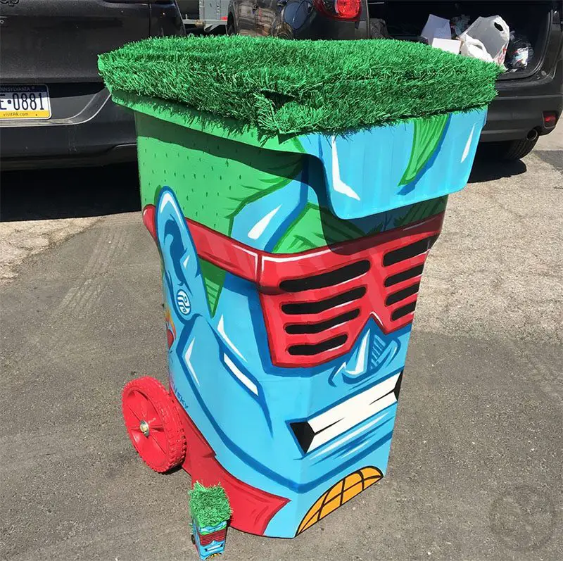 artist-decorated trash bins