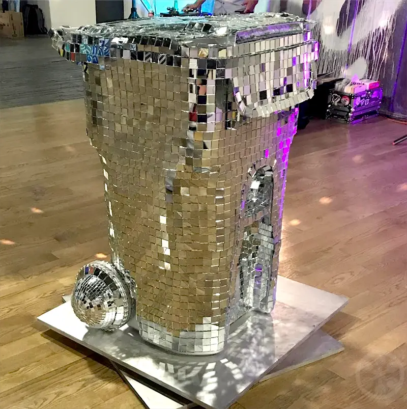 trash bins decorated at coachella