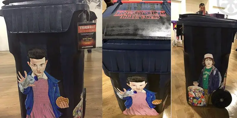 artist-decorated trash bins