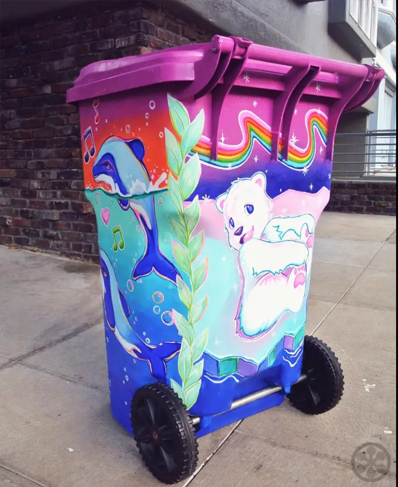 painted garbage cans