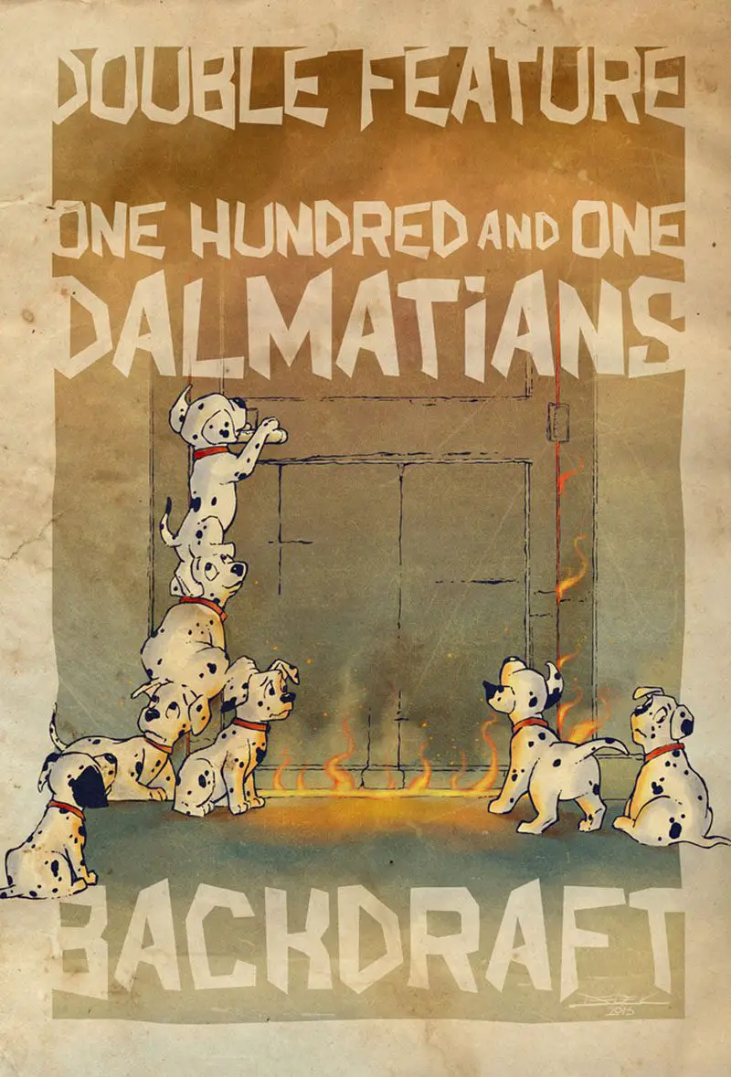 Illustrated Double Feature Movie Posters backdraft dalmations