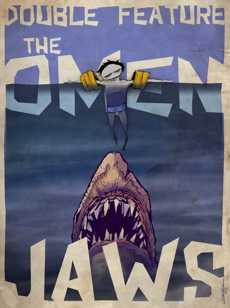 Double Feature Movie Posters mashup JAWS and The Omen
