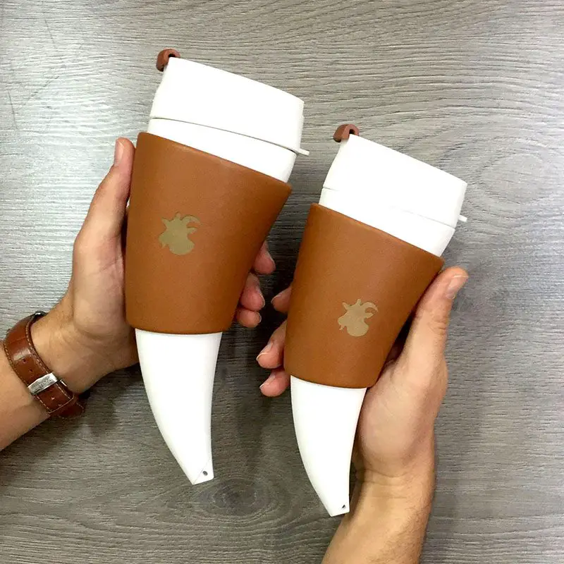 goat horn shaped coffee travel mug