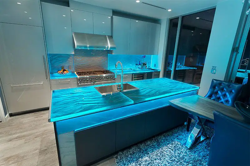 blue glass illuminated countertops