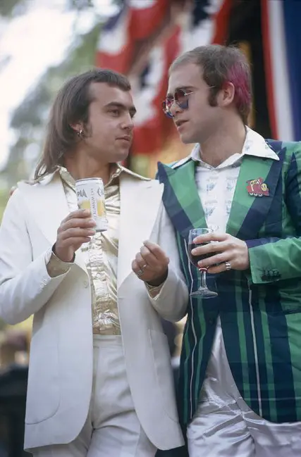 Bernie Taupin, left, with Elton John in 1973