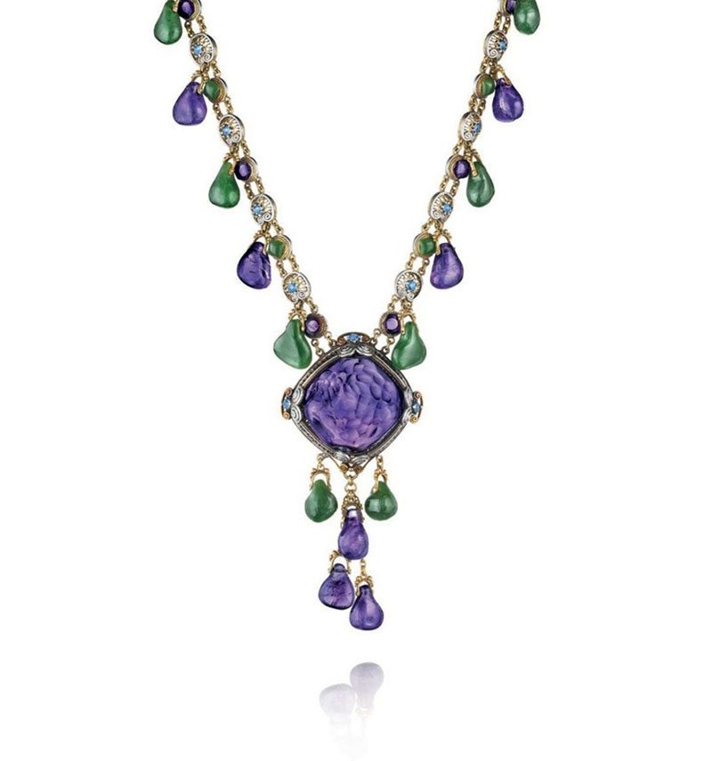 nephrite amethyst and sapphire necklace