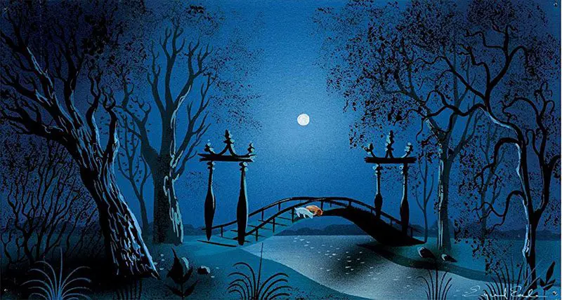 Concept painting for Lady and The Tramp, 1955, by Eyvind Earle